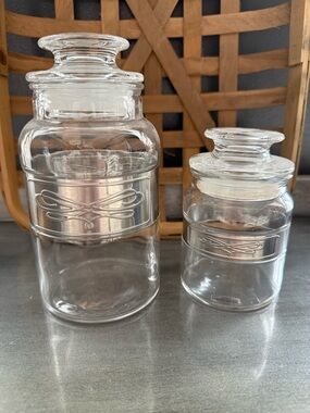 Clear Glass Apothecary Jars with Silver Banding - Set of 2